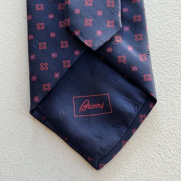Brioni Necktie Men's Dark Purple/Red Geometric 100% Silk Hand Made In Italy - Picture 5 of 10